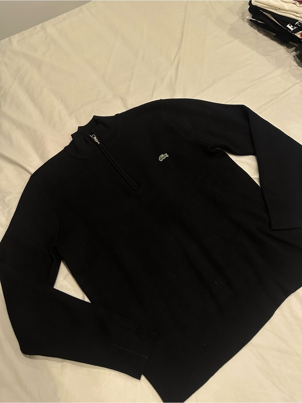 Lacoste Men’s Black Half-Zip Sweater with Green Crocodile Logo